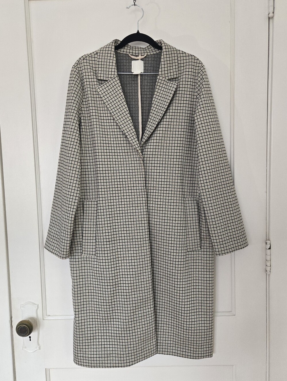 HM Houndstooth Grid Plaid Unlined Duster Coat Jacket Blazer US 8